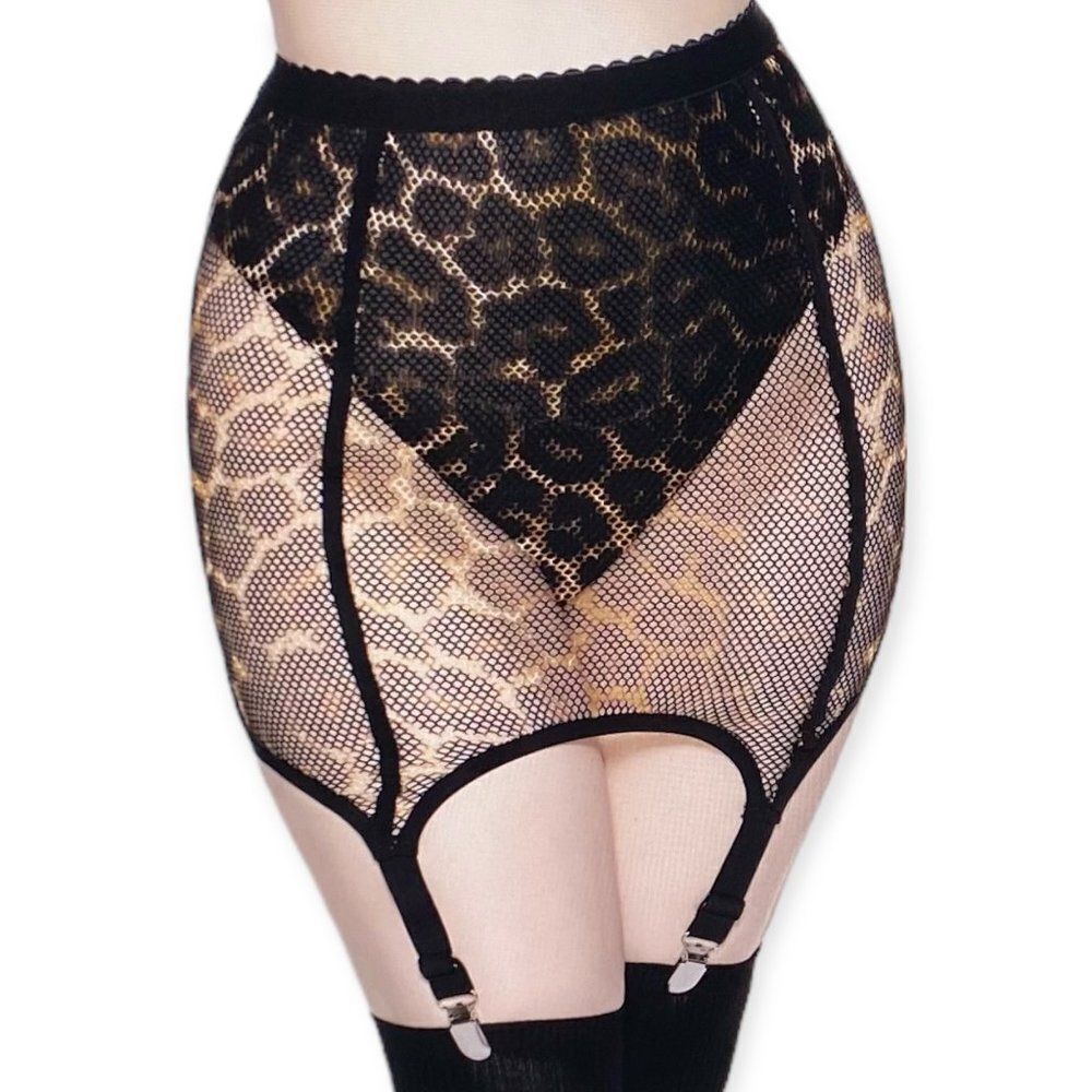 Killstar Leopard Fishnet Mini Skirt - Suspender Garter Clips - 3XL Plus NWT - Picture 2 of 3
